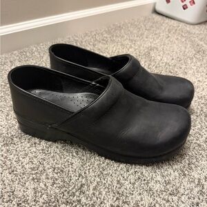 Black Leather Dansko Slip-On Clogs